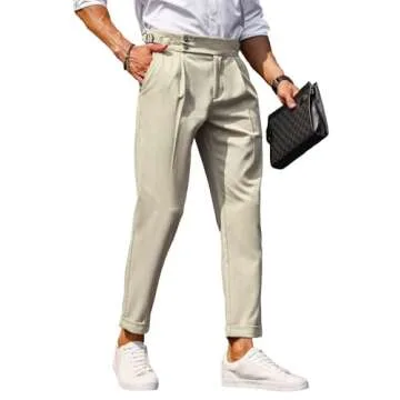 Floerns Men's Fold Pleated Tailored Pants Work Office Business Trousers Pants Apricot L