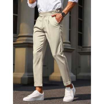 Floerns Men's Fold Pleated Tailored Pants Work Office Business Trousers Pants Apricot L