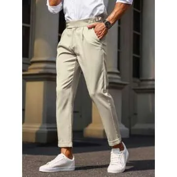 Floerns Men's Fold Pleated Tailored Pants Work Office Business Trousers Pants Apricot L