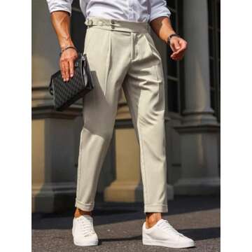 Floerns Men's Fold Pleated Tailored Pants Work Office Business Trousers Pants Apricot L