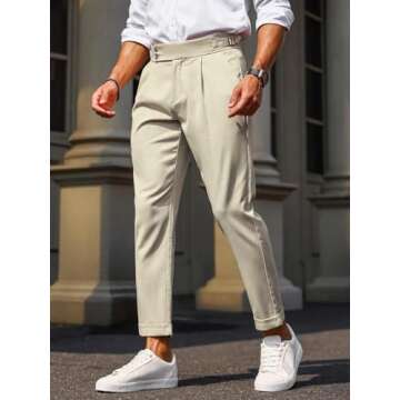 Floerns Men's Fold Pleated Tailored Pants Work Office Business Trousers Pants Apricot L