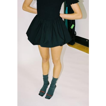 Women Y2K Bubble Skirt High Waist Ruffle Hem A Line Pleated Mini Short Skirt Teen Girls Puffy Short Skirts Streetwear (Black, S)