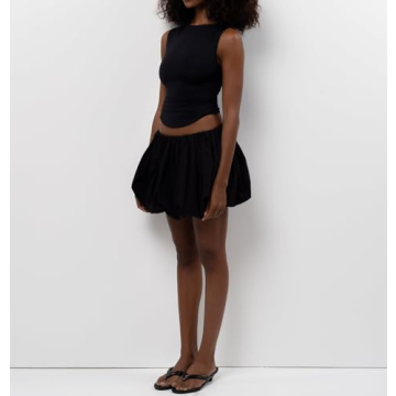 Women Y2K Bubble Skirt High Waist Ruffle Hem A Line Pleated Mini Short Skirt Teen Girls Puffy Short Skirts Streetwear (Black, S)