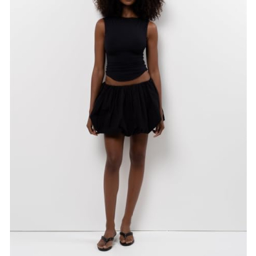 Women Y2K Bubble Skirt High Waist Ruffle Hem A Line Pleated Mini Short Skirt Teen Girls Puffy Short Skirts Streetwear (Black, S)