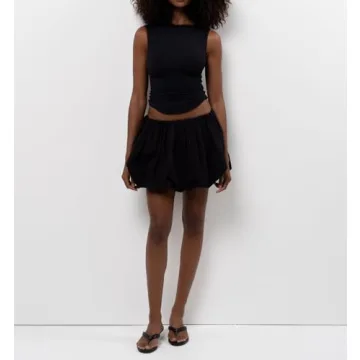 Women Y2K Bubble Skirt High Waist Ruffle Hem A Line Pleated Mini Short Skirt Teen Girls Puffy Short Skirts Streetwear (Black, S)