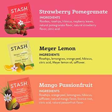 Stash Tea Fruity Herbal Tea 6 Flavor Tea Sampler, 6 boxes With 18-20 Tea Bags Each