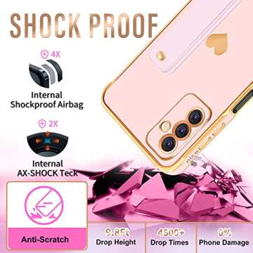 Likiyami (3in1 for Samsung Galaxy A13 5G Case Heart Women Girls Cute Girly Aesthetic Trendy Luxury Pretty with Strap Stand Plating Love Hearts Cover+Screen+Chain for A13 5G -6.5''