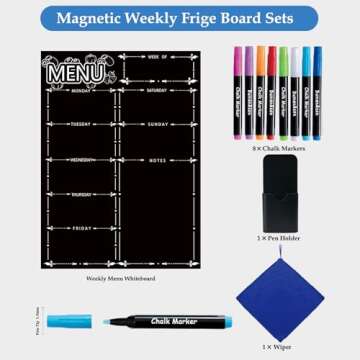 Magnetic Menu Board for Fridge, LiebHome Dry Erase Weekly Menu Planner/Family Calendar 16" x 12" wit...