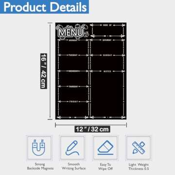 Magnetic Menu Board for Fridge, LiebHome Dry Erase Weekly Menu Planner/Family Calendar 16" x 12" with Grocery List and Notes (Black with 8 Markers)