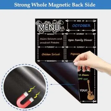 Magnetic Menu Board for Fridge, LiebHome Dry Erase Weekly Menu Planner/Family Calendar 16" x 12" with Grocery List and Notes (Black with 8 Markers)