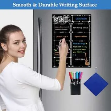 Magnetic Menu Board for Fridge, LiebHome Dry Erase Weekly Menu Planner/Family Calendar 16" x 12" with Grocery List and Notes (Black with 8 Markers)