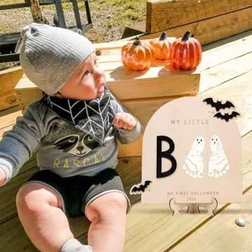 Engraved My Little Boo Halloween Footprint Craft Sign | Baby's First Keepsake | Trick or Treat 2024