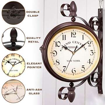 BELMAKS Vintage Double Sided Wall Clock for Home Decor