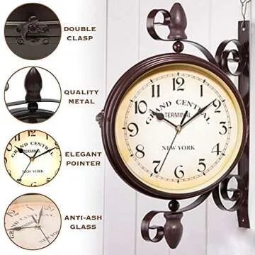 BELMAKS Vintage Double Sided Wall Clock for Home Decor