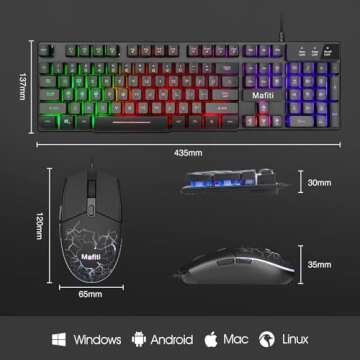 mafiti RK101 Computer Keyboard Mouse Combo Wired, RGB Backlit USB Keyboard for PC Mac Laptop Desktop, Gaming Office