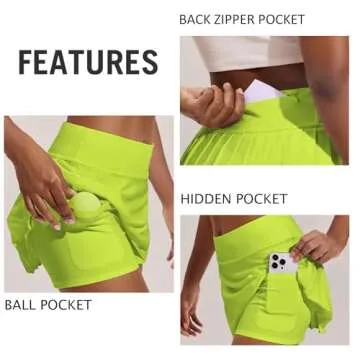 Stylish PINSPARK Women’s Pleated Tennis Skirt with Pockets