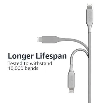 Amazon Basics BS USB-A to Lightning Cable Cord, MFi Certified Charger for Apple iPhone, iPad, Gray, 3-Ft