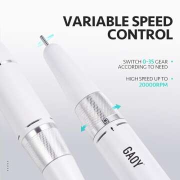 GAOY Rechargeable Cordless Nail Drill for Beginners, Electric Nail File with 12 Drill Bits and Sanding Band Set for Acrylic and Gel, White