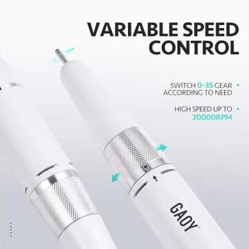 GAOY Rechargeable Cordless Nail Drill for Beginners, Electric Nail File with 12 Drill Bits and Sanding Band Set for Acrylic and Gel, White
