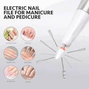 GAOY Rechargeable Cordless Nail Drill for Beginners, Electric Nail File with 12 Drill Bits and Sanding Band Set for Acrylic and Gel, White