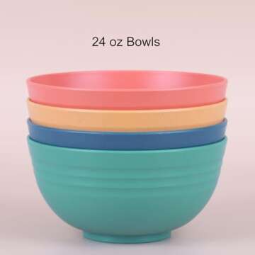 LuckyZone Unbreakable Cereal Bowls - 24 oz Reusable Wheat Straw Bowl Set of 4 - Dishwasher & Microwa...