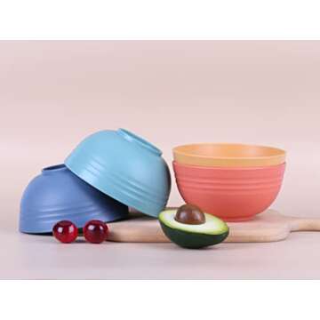 LuckyZone Unbreakable Cereal Bowls - 24 oz Reusable Wheat Straw Bowl Set of 4 - Dishwasher & Microwave Safe - Perfect for Cereal, Soup and Rice - BPA Free, Healthy & Eco-Friendly (4 Color_H)