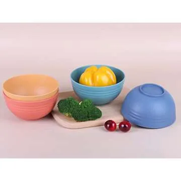 LuckyZone Unbreakable Cereal Bowls - 24 oz Reusable Wheat Straw Bowl Set of 4 - Dishwasher & Microwave Safe - Perfect for Cereal, Soup and Rice - BPA Free, Healthy & Eco-Friendly (4 Color_H)