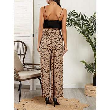 SySea Womens High Waisted Leopard Print Palazzo Pants Belted Wide Leg Long Trousers with Pockets (XX...
