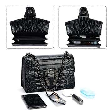 Aiqudou Trendy Chain Purse Crossbody Bag For Women - Luxurious Snakeskin-Print Leather Shoulder Handbag Purse Ladies Evening Satchel Bag(Small Black)