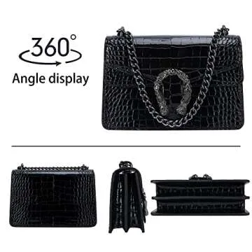 Aiqudou Trendy Chain Purse Crossbody Bag For Women - Luxurious Snakeskin-Print Leather Shoulder Handbag Purse Ladies Evening Satchel Bag(Small Black)