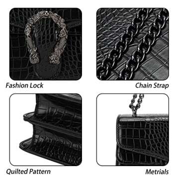 Aiqudou Trendy Chain Purse Crossbody Bag For Women - Luxurious Snakeskin-Print Leather Shoulder Handbag Purse Ladies Evening Satchel Bag(Small Black)