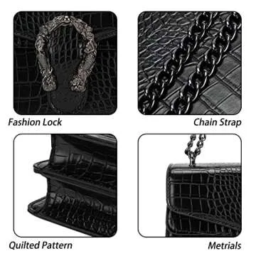 Aiqudou Trendy Chain Purse Crossbody Bag For Women - Luxurious Snakeskin-Print Leather Shoulder Handbag Purse Ladies Evening Satchel Bag(Small Black)