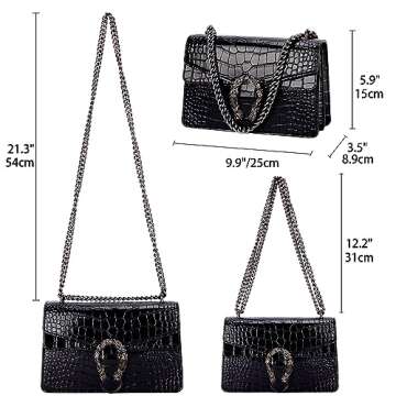 Aiqudou Trendy Chain Purse Crossbody Bag For Women - Luxurious Snakeskin-Print Leather Shoulder Handbag Purse Ladies Evening Satchel Bag(Small Black)