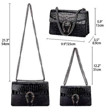 Aiqudou Trendy Chain Purse Crossbody Bag For Women - Luxurious Snakeskin-Print Leather Shoulder Handbag Purse Ladies Evening Satchel Bag(Small Black)