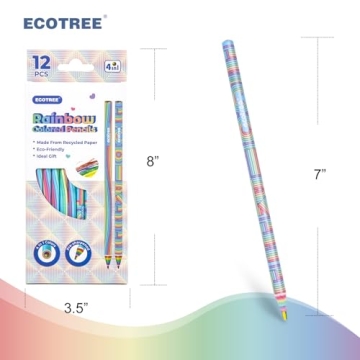 ECOTREE Rainbow Colored Pencils - 12 Pack for Kids Art