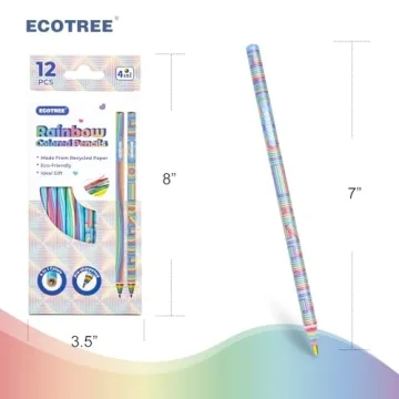 ECOTREE Rainbow Colored Pencils - 12 Pack for Kids Art