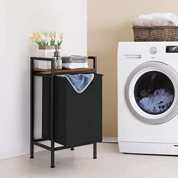 Laundry Hamper with Shelf Small Laundry Sorter with Removable Bag Pull Out Laundry Basket Organizer for Laundry Room Bedroom Bathroom, Brown&Black
