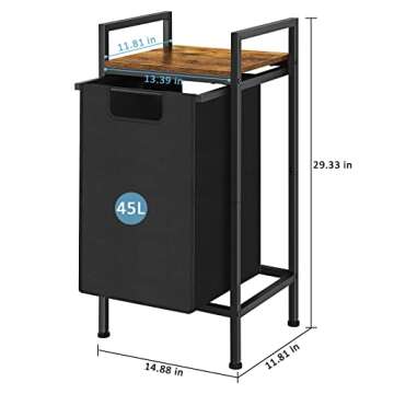 Laundry Hamper with Shelf Small Laundry Sorter with Removable Bag Pull Out Laundry Basket Organizer for Laundry Room Bedroom Bathroom, Brown&Black