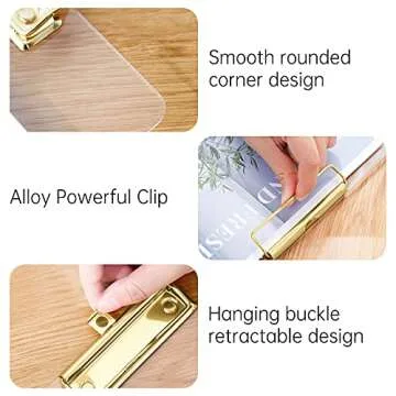 Moocci Thick Acrylic Clear Clipboards Cute Transparent Letter Size Clipboard with Strong Clip Hidden Hanging Hole for A4 Paper, Drawing, Office, Teacher, Warehouse, Event, 2PC (Gold + Rose Gold)
