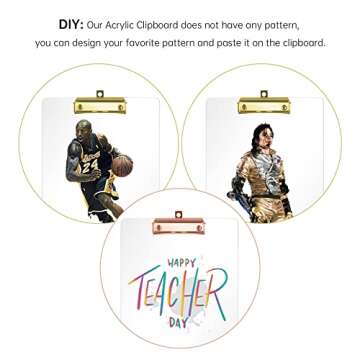 Moocci Thick Acrylic Clear Clipboards Cute Transparent Letter Size Clipboard with Strong Clip Hidden Hanging Hole for A4 Paper, Drawing, Office, Teacher, Warehouse, Event, 2PC (Gold + Rose Gold)