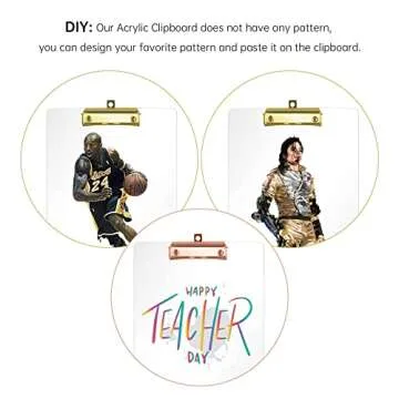 Moocci Thick Acrylic Clear Clipboards Cute Transparent Letter Size Clipboard with Strong Clip Hidden Hanging Hole for A4 Paper, Drawing, Office, Teacher, Warehouse, Event, 2PC (Gold + Rose Gold)