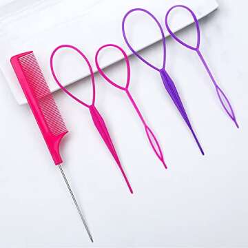 1000Pack Black Elastic Hair Ties,Luumxai 4pcs Topsy Tail Hair Tools,French Braid Tool Loop,Mini Elas...