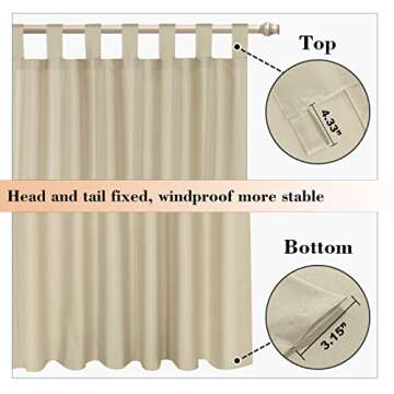 BONZER Waterproof Outdoor Curtains for Patio Porch Pergola Cabana, Weatherproof Wide Tab Top Outdoor...