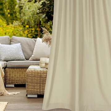 BONZER Waterproof Outdoor Curtains for Patio Porch Pergola Cabana, Weatherproof Wide Tab Top Outdoor Curtains for Gazebo, Deck, 1 Panel, 100x84 Inch, Beige