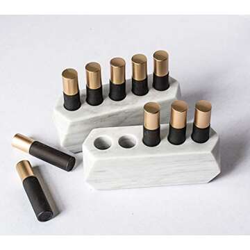 Diamond Set of Roller Bottle Stone Essential Oil Holder-100% Natural Stone and Handmade-Decorative Display Case Box Holder For 5, 10ml Bottles (Gray Marble)