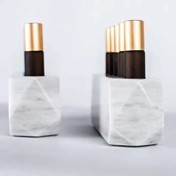 Diamond Set of Roller Bottle Stone Essential Oil Holder-100% Natural Stone and Handmade-Decorative Display Case Box Holder For 5, 10ml Bottles (Gray Marble)