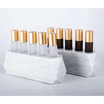 Diamond Set of Roller Bottle Stone Essential Oil Holder-100% Natural Stone and Handmade-Decorative Display Case Box Holder For 5, 10ml Bottles (Gray Marble)