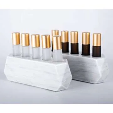 Diamond Set of Roller Bottle Stone Essential Oil Holder-100% Natural Stone and Handmade-Decorative Display Case Box Holder For 5, 10ml Bottles (Gray Marble)