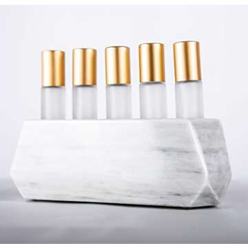 Diamond Set of Roller Bottle Stone Essential Oil Holder-100% Natural Stone and Handmade-Decorative Display Case Box Holder For 5, 10ml Bottles (Gray Marble)