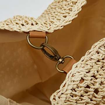 Summer Casual Straw Tote Bag Large Capacity Woven Shoulder Handbag for Summer Beach Vocation (B-Beige)